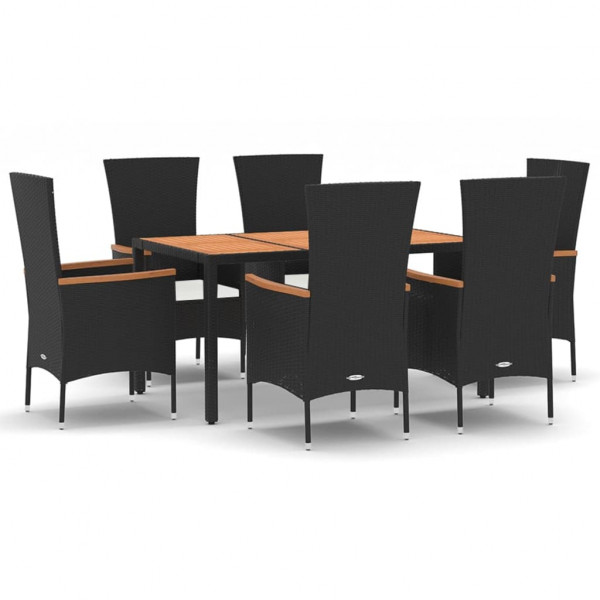 Set de comedor de jardín 7 pzas y cojines ratán sintético negro M 2