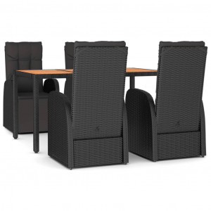 5 pcs conjunto de jantar p/ jardim vime PE/acácia maciça preto H