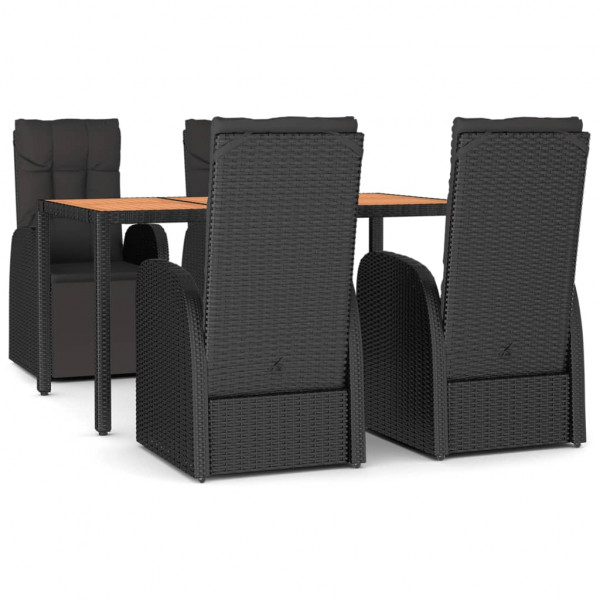 Juego comedor jardín 5 pzas madera acacia ratán sintético negro M 2