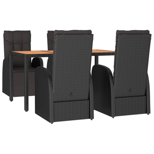 Juego comedor jardín 5 pzas madera acacia ratán sintético negro M 3