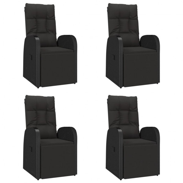 5 pcs conjunto de jantar p/ jardim vime PE/acácia maciça preto M 4