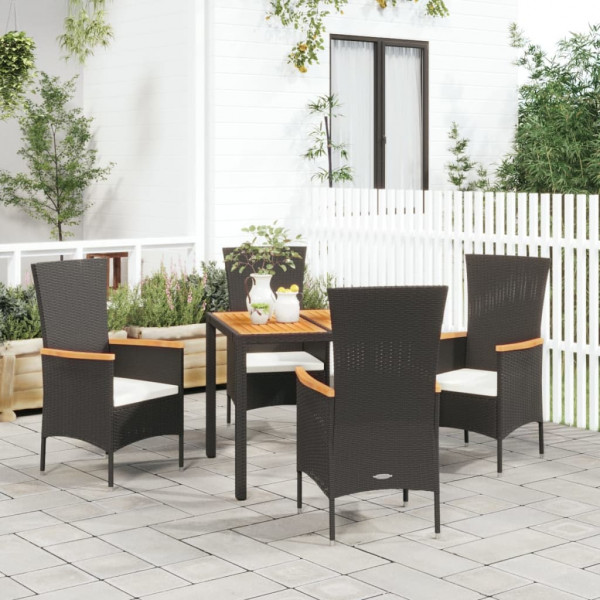 Set de muebles jardín 5 pzas con cojines ratán sintético negro D