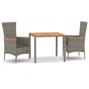 Set comedor de jardín 3 piezas con cojines ratán sintético gris H
