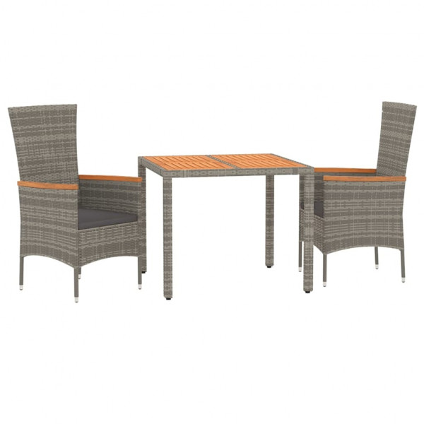 Set comedor de jardín 3 piezas con cojines ratán sintético gris M 3