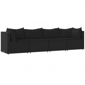 4 pcs conjunto lounge de jardim c/ almofadões vime PE preto H