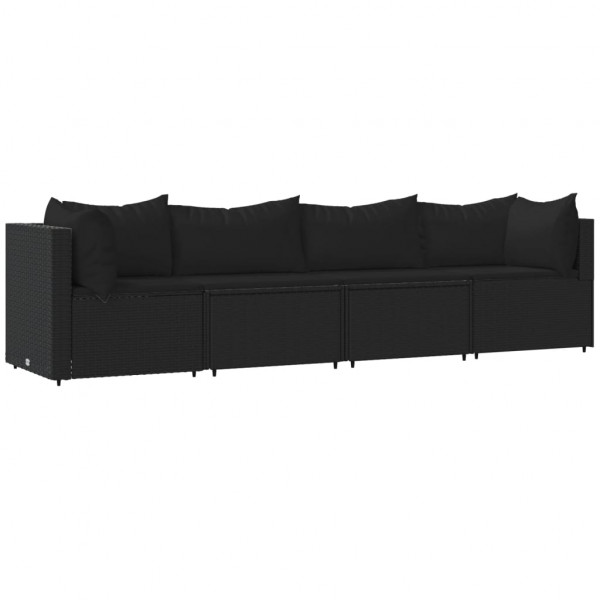 4 pcs conjunto lounge de jardim c/ almofadões vime PE preto M 2