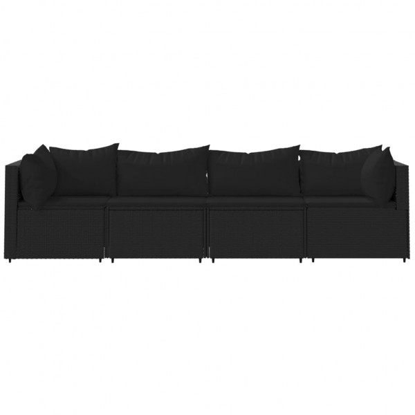 4 pcs conjunto lounge de jardim c/ almofadões vime PE preto M 3