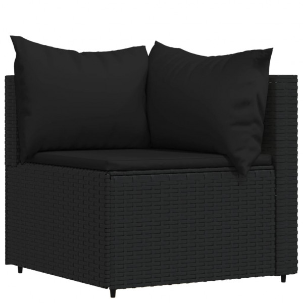 4 pcs conjunto lounge de jardim c/ almofadões vime PE preto M 4