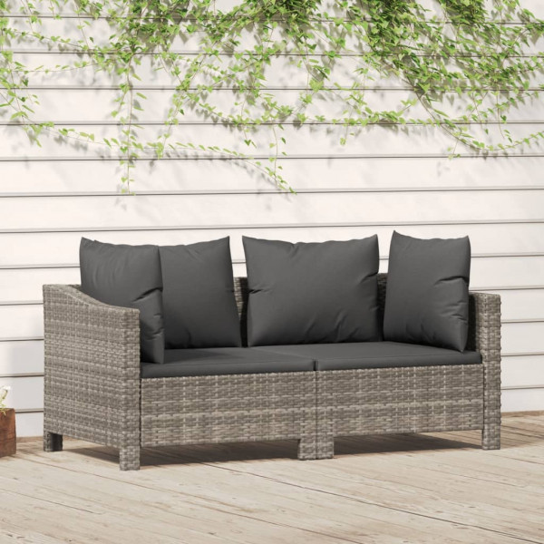2 pcs conjunto lounge de jardim c/ almofadões vime PE cinzento D