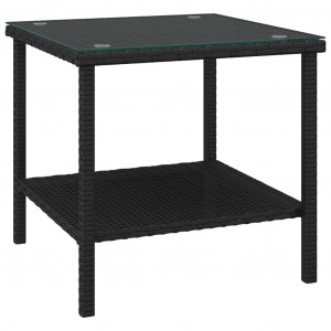 Mesa auxiliar vidrio templado ratán sintético negro 45x45x45 cm H
