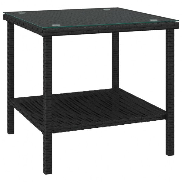 Mesa auxiliar vidrio templado ratán sintético negro 45x45x45 cm M 2