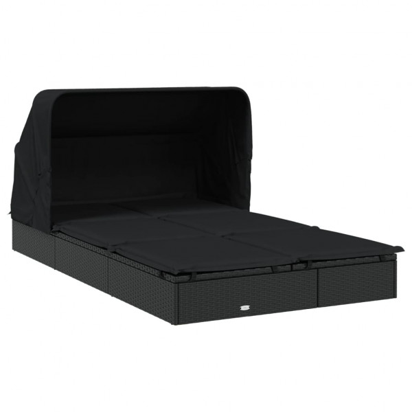 Espreguiçadeira c/ teto dobrável p/ 2 pessoas vime PE preto M 4