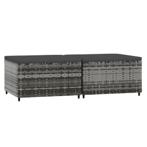 Apoios de pés para jardim com almofadões 2 pcs vime PE cinzento H