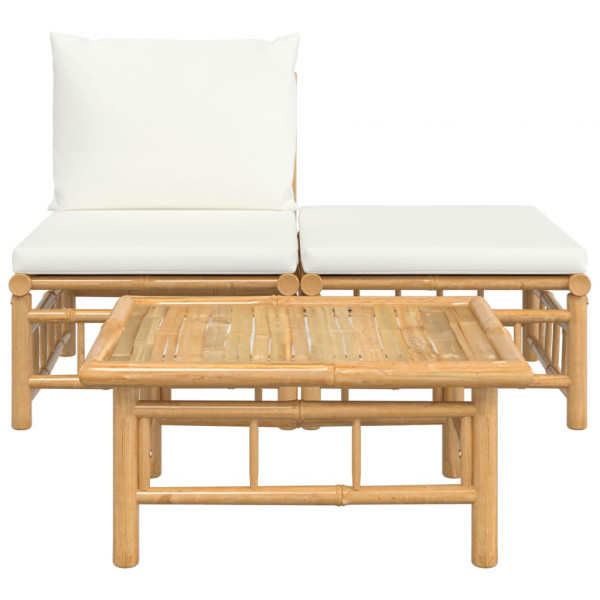 Set de muebles de jardín 3 piezas bambú y cojines blanco crema M 3