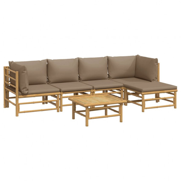 Set de muebles de jardín 6 piezas bambú con cojines gris taupé M 3
