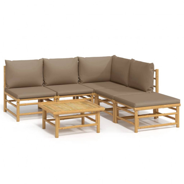 Set de muebles de jardín 6 piezas bambú con cojines gris taupé M 2