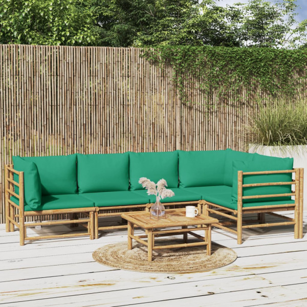 Set de muebles de jardín 6 piezas bambú con cojines verde M 3