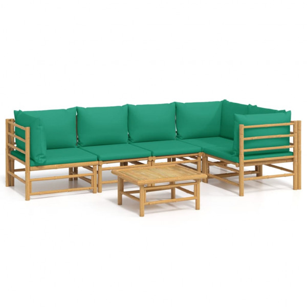 6 pcs conjunto lounge de jardim bambu c/ almofadões verdes M 4