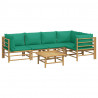 Set de muebles de jardín 6 piezas bambú con cojines verde 1