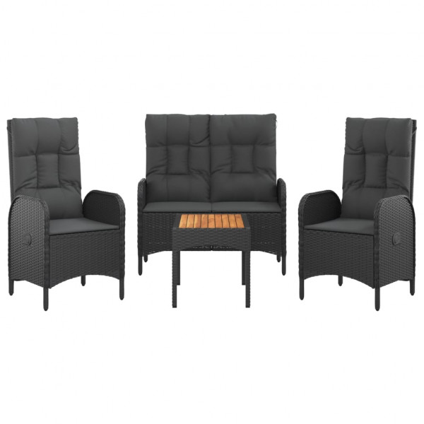 4 pcs conjunto de jardim p/ jardim c/ almofadões vime PE preto M 3