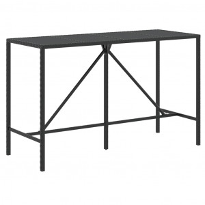 Mesa de bar com tampo de vidro 180x70x110 cm vime PE preto H