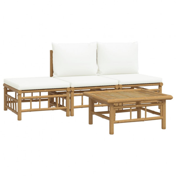 Set de muebles de jardín 4 piezas bambú y cojines blanco crema M 3