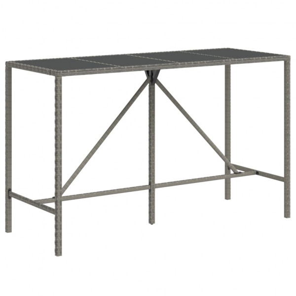 Mesa alta bar con superficie vidrio ratán PE gris 180x70x110 cm M 2