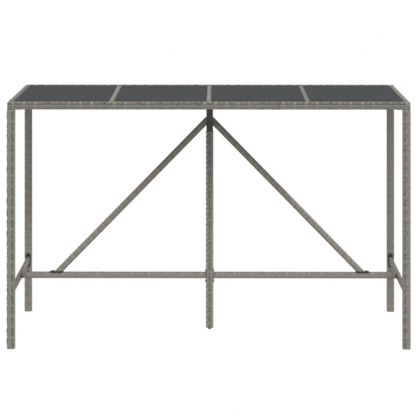 Mesa alta bar con superficie vidrio ratán PE gris 180x70x110 cm M 3