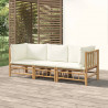 Set de muebles de jardín 3 piezas bambú y cojines blanco crema 1