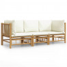 Set de muebles de jardín 3 piezas bambú y cojines blanco crema 2