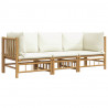 3 pcs conjunto lounge de jardim bambu c/ almofadões branco nata 3