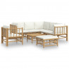 Set de muebles de jardín 8 piezas bambú y cojines blanco crema 2