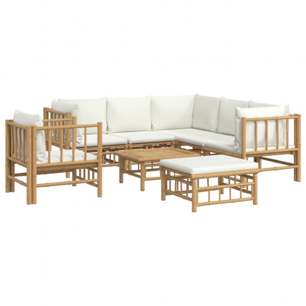 Set de muebles de jardín 8 piezas bambú y cojines blanco crema M 3