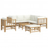 Set de muebles de jardín 8 piezas bambú y cojines blanco crema 3