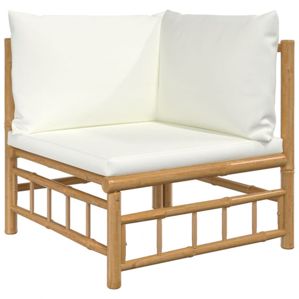 Set de muebles de jardín 8 piezas bambú y cojines blanco crema M 4