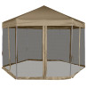 Tenda pop-up hexágono c/paredes 3.6x3.1m 220g/m² cinza-castanho 2