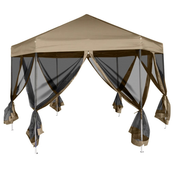 Tenda pop-up hexágono c/paredes 3.6x3.1m 220g/m² cinza-castanho M 3