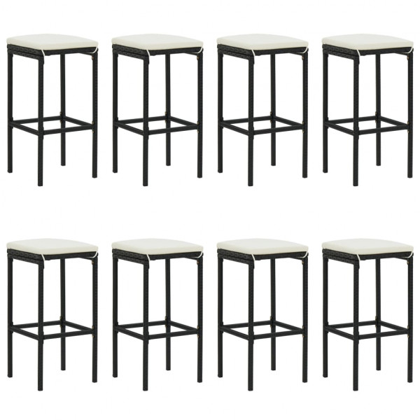 Mesa y taburetes altos jardín 9 piezas y cojines ratán PE negro M 4