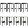 9 pcs conjunto de bar para jardim c/ almofadões vime PE preto 4