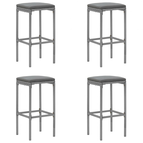 5 pcs conjunto de bar p/ jardim c/ almofadões vime PE cinzento M 4