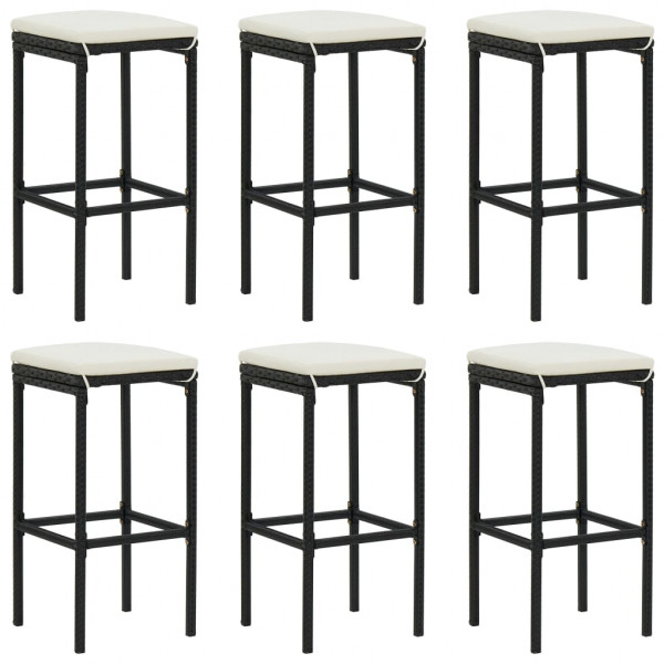 7 pcs conjunto de bar para jardim c/ almofadões vime PE preto M 4
