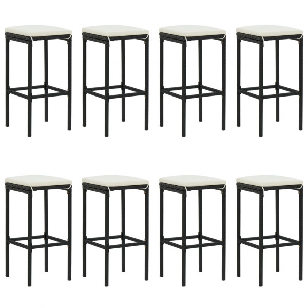 Mesa y taburetes altos jardín 9 piezas y cojines ratán PE negro M 4
