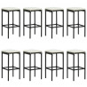 9 pcs conjunto de bar para jardim c/ almofadões vime PE preto 4