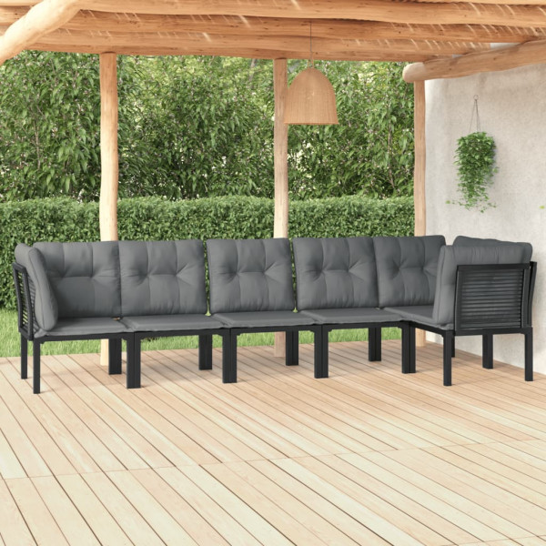 6 pcs conjunto lounge de jardim vime PE preto e cinzento D