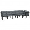 6 pcs conjunto lounge de jardim vime PE preto e cinzento 3