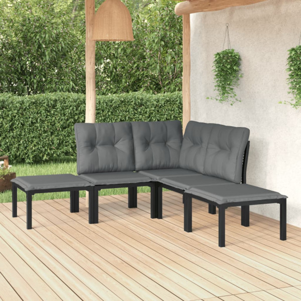 5 pcs conjunto lounge de jardim vime PE preto/cinzento D