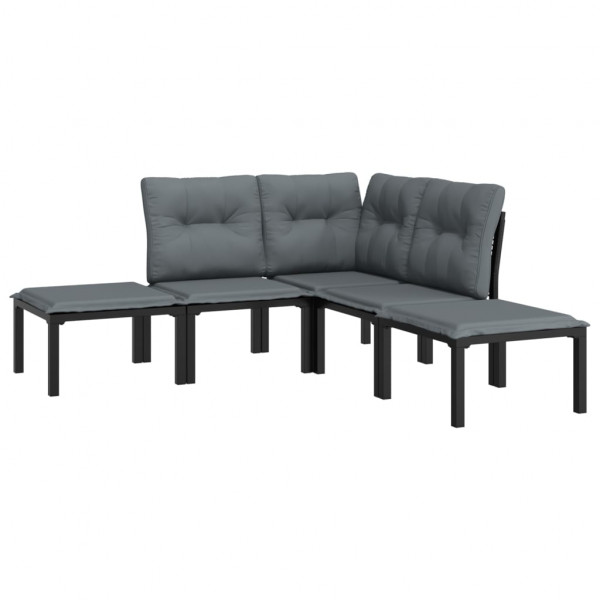 5 pcs conjunto lounge de jardim vime PE preto/cinzento M 3