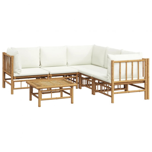 Set de muebles de jardín 6 piezas bambú y cojines blanco crema M 3