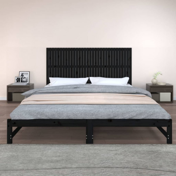 Cabecero de cama de pared madera maciza pino negro 204x3x90 cm M 3