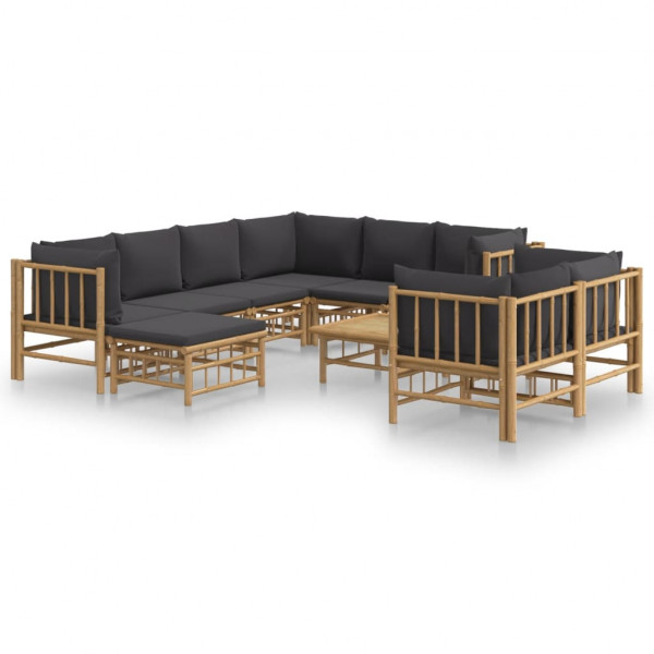 Set de muebles de jardín 10 pzas bambú con cojines gris oscuro M 2